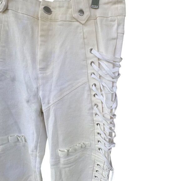 I.AM.GIA Holly Pant Lace Up Side Grommet Detail Cotton Stretch White Medium - Picture 6 of 15